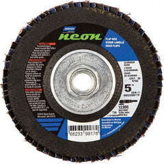 Norton - 120 Grit, 5" Disc Diam, 5/8-11 Center Hole, Type 29 Ceramic Alumina Flap Disc - 12,000 Max RPM, Polyester Backing, Arbor Attaching System, Coated - Exact Tool & Supply