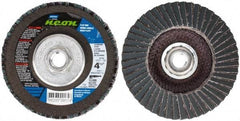 Norton - 120 Grit, 4-1/2" Disc Diam, 5/8-11 Center Hole, Type 29 Ceramic Alumina Flap Disc - 13,300 Max RPM, Polyester Backing, Arbor Attaching System, Coated - Exact Tool & Supply