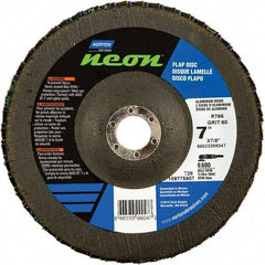 Norton - 40 Grit, 7" Disc Diam, 7/8" Center Hole, Type 29 Ceramic Alumina Flap Disc - 8,600 Max RPM, Polyester Backing, Arbor Attaching System, Coated - Exact Tool & Supply