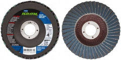 Norton - 80 Grit, 4-1/2" Disc Diam, 7/8" Center Hole, Type 29 Ceramic Alumina Flap Disc - 13,300 Max RPM, Polyester Backing, Arbor Attaching System, Coated - Exact Tool & Supply
