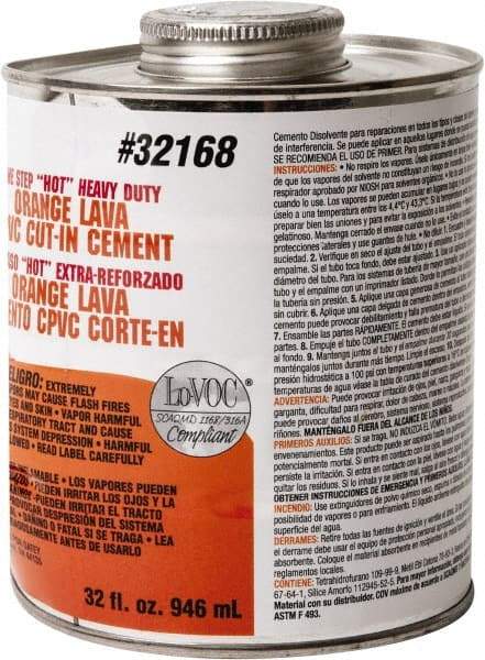 Oatey - 32 oz All-Purpose Medium Bodied Cement - Orange, Use with PVC & CPVC - Exact Tool & Supply