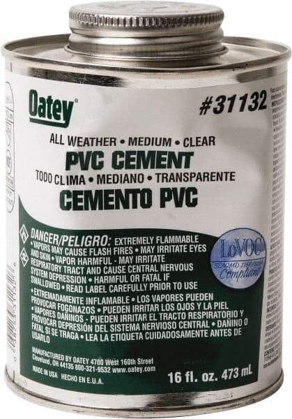 Oatey - 16 oz All-Purpose Medium Bodied Cement - Clear, Use with PVC - Exact Tool & Supply