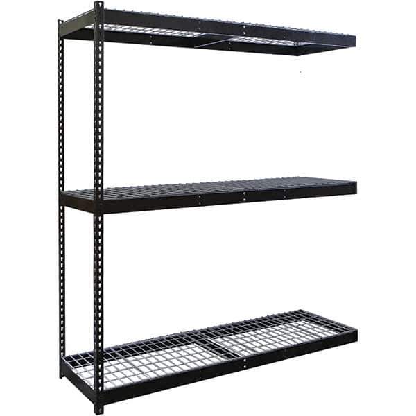 Hallowell - 3 Shelf Add-On Wire Deck Open Steel Shelving - 1 Lb Capacity, 60" Wide x 84" High x 30" Deep, Black - Exact Tool & Supply