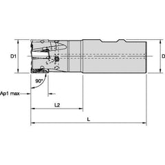 Kennametal - 1" Cut Diam, 15.5mm Max Depth of Cut, 3/4" Shank Diam, 96.01mm OAL, Indexable Square Shoulder End Mill - LNGU15T608SRGE Inserts, Weldon Shank, 0° Lead Angle, Through Coolant, Series MILL 4-15 - Exact Tool & Supply
