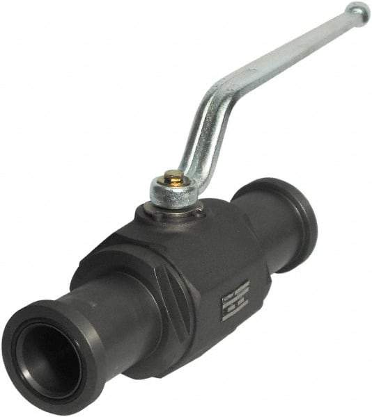 HYDAC - 1-1/4" Pipe, Full Port, Carbon Steel Full Port Ball Valve - Inline - Two Way Flow, SAE x SAE Ends, Offset Handle, 6,000 WOG - Exact Tool & Supply