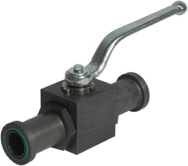 HYDAC - 1/2" Pipe, Full Port, Carbon Steel Full Port Ball Valve - Inline - Two Way Flow, SAE x SAE Ends, Offset Handle, 3,000 WOG - Exact Tool & Supply