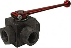 HYDAC - 3/8" Pipe, Full Port, Carbon Steel Full Port Ball Valve - Three Way, SAE Ends, Straight Handle, 7,250 WOG - Exact Tool & Supply