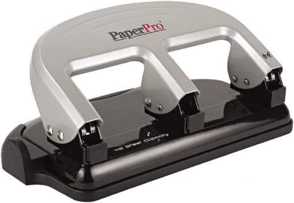 PaperPro - Paper Punches Type: 40 Sheet Manual Three Hole Punch Color: Black/Silver - Exact Tool & Supply
