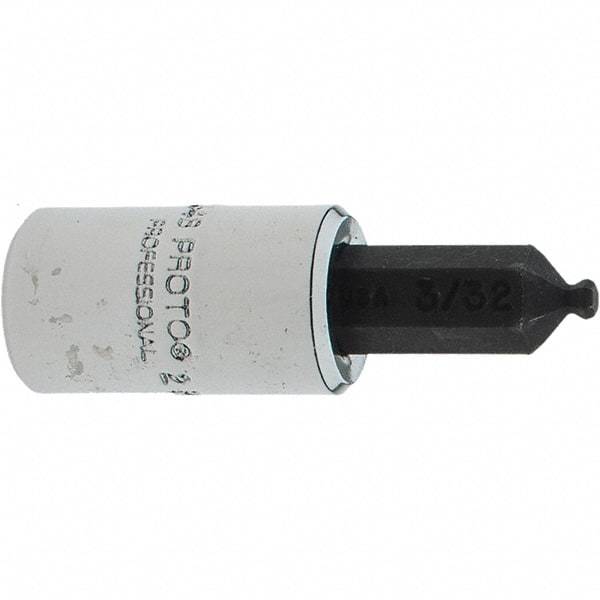 Proto - 1/4" Drive, 3/32" Hex Bit Socket - 1-1/2" OAL, 1.047" Bit Length, Ball End - Exact Tool & Supply