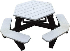 Vestil - 69-1/2" Long x 69-1/2" Wide x 30-1/4" High Stationary Hexagon Picnic Table - Gray, Recycled Plastic - Exact Tool & Supply