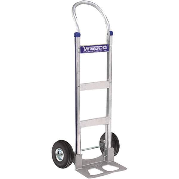Wesco Industrial Products - 600 Lb Capacity 49" OAH Hand Truck - 14 x 7-1/2" Base Plate, Swept Back, Continuous Handle, Aluminum, Full Pneumatic Wheels - Exact Tool & Supply