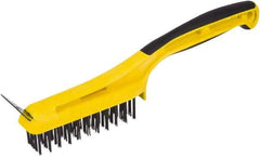 Hyde Tools - Steel Surface Preparation Wire Brush & Scraper - 3" Bristle Length, 4" Wide, Plastic Overmold Handle - Exact Tool & Supply