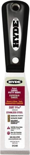 Hyde Tools - 1-5/16" Wide Chisel Edge Blade Stainless Steel Putty Knife - Stiff, Nylon Handle - Exact Tool & Supply
