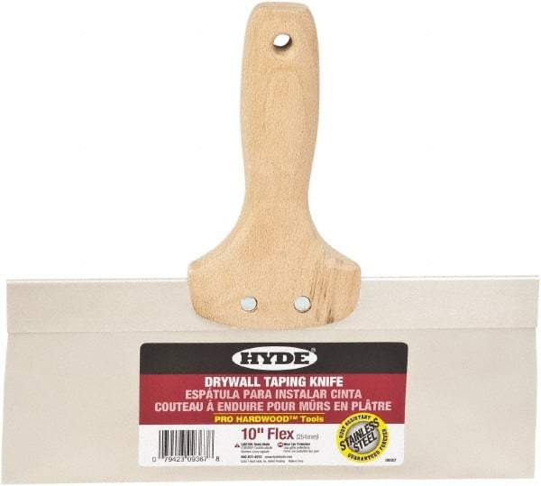 Hyde Tools - 10" Wide Flexible Blade Stainless Steel Joint Knife - Flexible, Hardwood Handle - Exact Tool & Supply