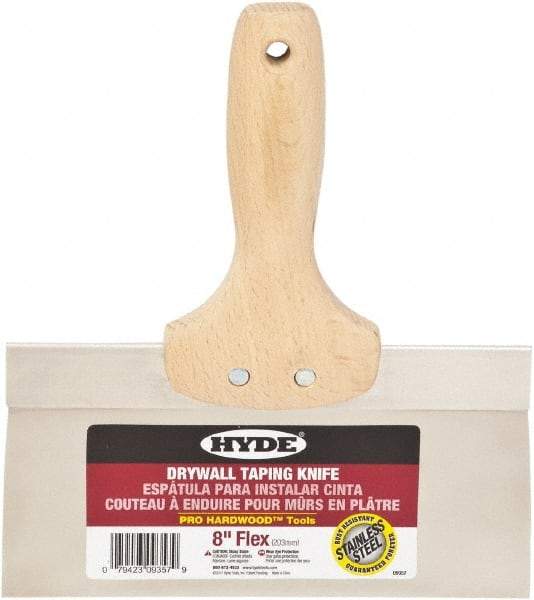 Hyde Tools - 8" Wide Flexible Blade Stainless Steel Joint Knife - Flexible, Hardwood Handle - Exact Tool & Supply