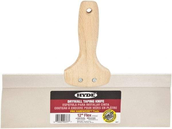 Hyde Tools - 12" Wide Flexible Blade Stainless Steel Joint Knife - Flexible, Hardwood Handle - Exact Tool & Supply