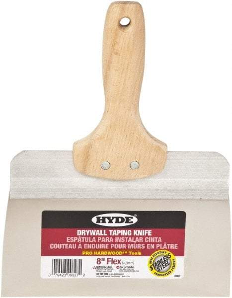 Hyde Tools - 8" Wide Flexible Blade Stainless Steel Joint Knife - Flexible, Hardwood Handle - Exact Tool & Supply