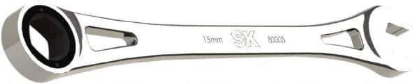 SK - 15mm 6 Point Combination Wrench - 10" OAL, Steel, Full Polish Finish - Exact Tool & Supply