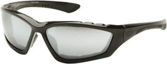 PYRAMEX - Silver Mirror Lenses, Framed Safety Glasses - Anti-Fog, Scratch Resistant, Black Nylon Frame, Size Universal, Wrap Around - Exact Tool & Supply
