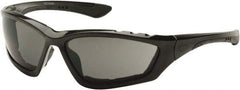 PYRAMEX - Gray Lenses, Framed Safety Glasses - Anti-Fog, Scratch Resistant, Black Nylon Frame, Size Universal, Wrap Around - Exact Tool & Supply