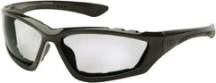 PYRAMEX - Gray Lenses, Framed Safety Glasses - Anti-Fog, Scratch Resistant, Black Nylon Frame, Size Universal, Wrap Around - Exact Tool & Supply
