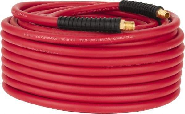 PRO-SOURCE - 1/4" ID x 0.4921" OD 100' Long Multipurpose Air Hose - MNPT x MNPT Ends, 300 Working psi, -40 to 180°F, 1/4" Fitting, Red - Exact Tool & Supply