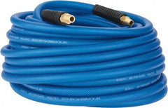 PRO-SOURCE - 3/8" ID x 0.6102" OD 100' Long Multipurpose Air Hose - MNPT(Swivel) x MNPT(Swivel) Ends, 300 Working psi, -40 to 176°F, 1/4" Fitting, Transparent Blue - Exact Tool & Supply