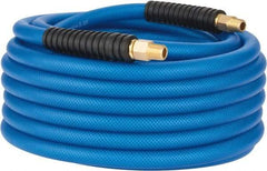 PRO-SOURCE - 3/8" ID x 0.6102" OD 50' Long Multipurpose Air Hose - MNPT(Swivel) x MNPT(Swivel) Ends, 300 Working psi, -40 to 176°F, 1/4" Fitting, Transparent Blue - Exact Tool & Supply