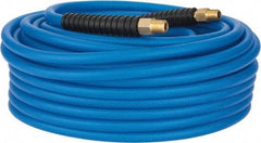 PRO-SOURCE - 1/4" ID x 0.4331" OD 100' Long Multipurpose Air Hose - MNPT(Swivel) x MNPT(Swivel) Ends, 300 Working psi, -40 to 176°F, 1/4" Fitting, Transparent Blue - Exact Tool & Supply