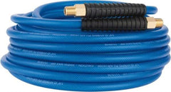 PRO-SOURCE - 1/4" ID x 0.4331" OD 50' Long Multipurpose Air Hose - MNPT(Swivel) x MNPT(Swivel) Ends, 300 Working psi, -40 to 176°F, 1/4" Fitting, Transparent Blue - Exact Tool & Supply