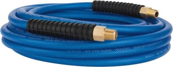 PRO-SOURCE - 1/4" ID x 0.4331" OD 25' Long Multipurpose Air Hose - MNPT(Swivel) x MNPT(Swivel) Ends, 300 Working psi, -40 to 176°F, 1/4" Fitting, Transparent Blue - Exact Tool & Supply