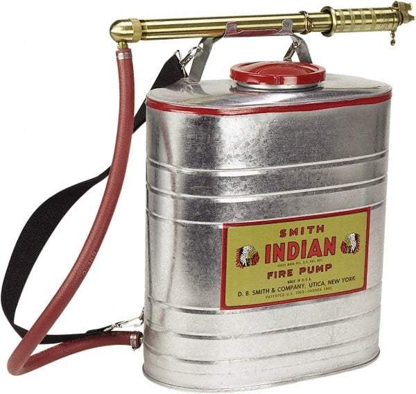 Smith Indian - 5 Gal Chemical Safe Garden Fire Pump - Steel Tank, Wide Mouth, Reinforced Hose - Exact Tool & Supply