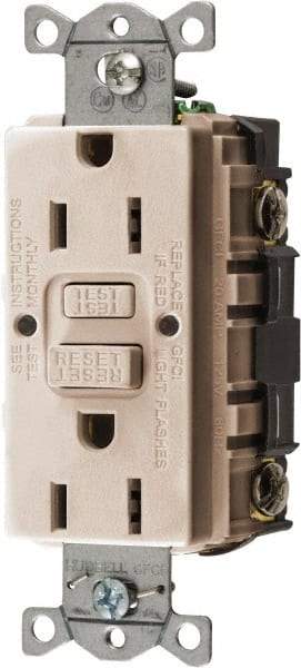 Hubbell Wiring Device-Kellems - 1 Phase, 5-15R NEMA, 125 VAC, 15 Amp, GFCI Receptacle - 2 Pole, Back and Side Wiring, Commercial Grade - Exact Tool & Supply