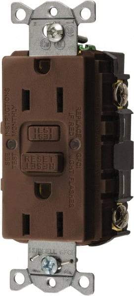 Hubbell Wiring Device-Kellems - 1 Phase, 5-15R NEMA, 125 VAC, 15 Amp, GFCI Receptacle - 2 Pole, Back and Side Wiring, Commercial Grade - Exact Tool & Supply