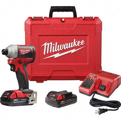 Milwaukee Tool - 18 Volt, 1/4" Drive, 133 Ft/Lb Torque, Cordless Impact Driver - Pistol Grip Handle, 3200 RPM, 2 Lithium-Ion Batteries Included - Exact Tool & Supply