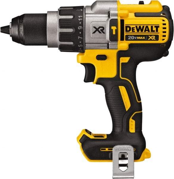 DeWALT - 20 Volt 1/2" Metal Ratcheting Chuck Cordless Hammer Drill - 0 to 38,250 BPM, 0 to 450, 0 to 1,300 & 0 to 2,000 RPM, Reversible - Exact Tool & Supply