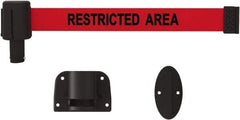 Banner Stakes - 15' Long x 2-1/2" Wide Nylon/Polyester Wall-Mounted Indoor Barrier - Black on Red - Exact Tool & Supply