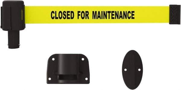 Banner Stakes - 15' Long x 2-1/2" Wide Nylon/Polyester Wall-Mounted Indoor Barrier - Black on Yellow - Exact Tool & Supply
