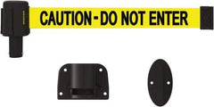 Banner Stakes - 15' Long x 2-1/2" Wide Nylon/Polyester Wall-Mounted Indoor Barrier - Black on Yellow - Exact Tool & Supply