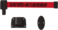 Banner Stakes - 15' Long x 2-1/2" Wide Nylon/Polyester Wall-Mounted Indoor Barrier - Black on Red - Exact Tool & Supply