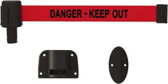 Banner Stakes - 15' Long x 2-1/2" Wide Nylon/Polyester Wall-Mounted Indoor Barrier - Black on Red - Exact Tool & Supply