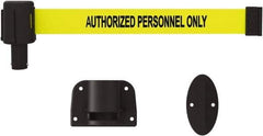 Banner Stakes - 15' Long x 2-1/2" Wide Nylon/Polyester Wall-Mounted Indoor Barrier - Black on Yellow - Exact Tool & Supply