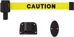 Banner Stakes - 15' Long x 2-1/2" Wide Nylon/Polyester Wall-Mounted Indoor Barrier - Black on Yellow - Exact Tool & Supply