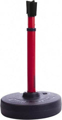 Banner Stakes - 22 to 42" High, 2-3/8" Pole Diam, Barrier Post Base, Stanchion & Receiver Head - 9" Base Diam, Round Nylon Base, Red Plastic Post, 15' x 2-1/2" Tape, For Outdoor Use - Exact Tool & Supply