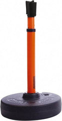 Banner Stakes - 22 to 42" High, 2-3/8" Pole Diam, Barrier Post Base, Stanchion & Receiver Head - 9" Base Diam, Round Nylon Base, Orange Plastic Post, 15' x 2-1/2" Tape, For Outdoor Use - Exact Tool & Supply