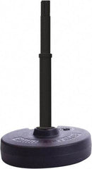 Banner Stakes - 22 to 42" High, 2-3/8" Pole Diam, Barrier Post Base, Stanchion & Receiver Head - 9" Base Diam, Round Nylon Base, Black Plastic Post, 15' x 2-1/2" Tape, For Outdoor Use - Exact Tool & Supply