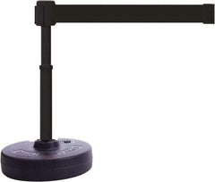 Banner Stakes - 22 to 42" High, 2-3/8" Pole Diam, Barrier Post Base & Stanchion - 9" Base Diam, Round Nylon Base, Black Plastic Post, 15' x 2-1/2" Tape, For Outdoor Use - Exact Tool & Supply