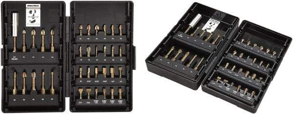 VEGA Industries - 34 Piece, Impact Driver Bit Set - #1 to #3, 1/4" Hex Drive, 5/32 to 1/4", 4 to 6mm Hex, Phillips, Square, Torx, Slotted, Hex Point - Exact Tool & Supply