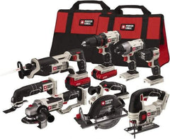 Porter-Cable - 20 Volt Cordless Tool Combination Kit - Includes 1/2" Drill/Driver, 1/4" Impact Driver, 6-1/2" Circular Saw, Reciprocating Tiger Saw, Jig Saw, Oscillating Multi-Tool, Cut-Off Tool/Grinder & Flashlight, Lithium-Ion Battery Included - Exact Tool & Supply