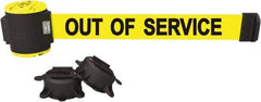Banner Stakes - 30' Long x 2-1/2" Wide Nylon/Polyester Magnetic Wall Mount Barrier - Black on Yellow - Exact Tool & Supply